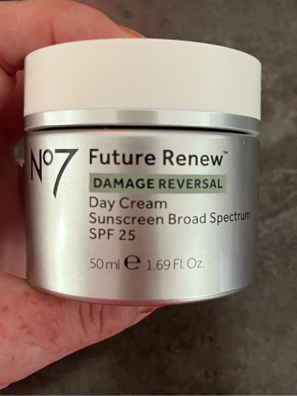 No7 Future Renew Damage Reversal Day Cream SPF 25 — Silver & White